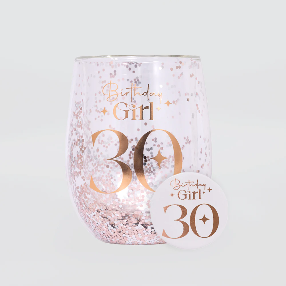 Glittery Stemless Glass - '30th'