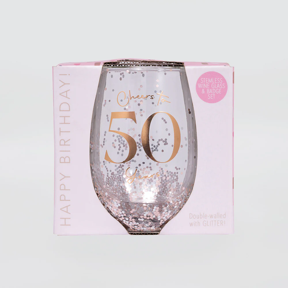Glittery Stemless Glass - '50th' - Image 2