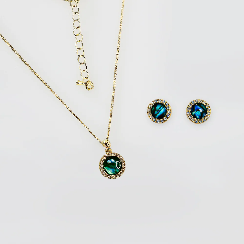 Gold Paua Jewellery Set - 'Round Crystal'