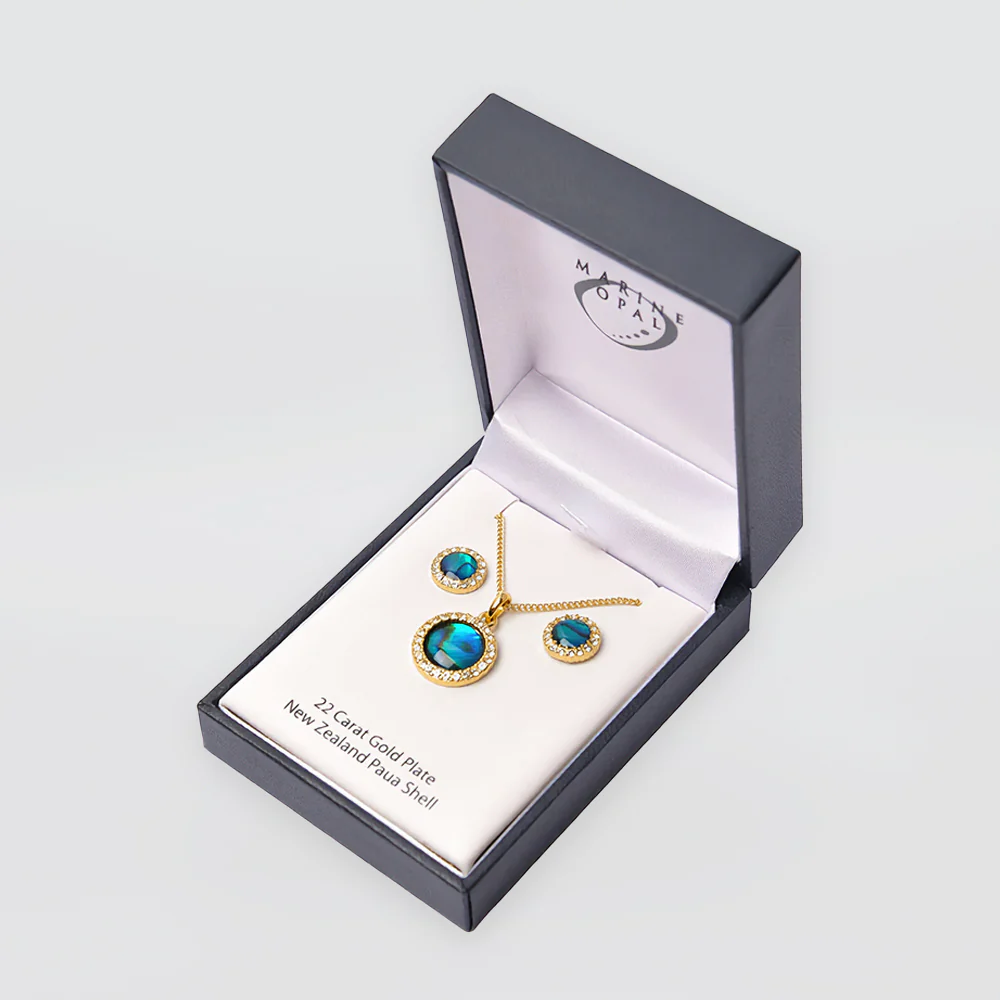 Gold Paua Jewellery Set - 'Round Crystal' - Image 2