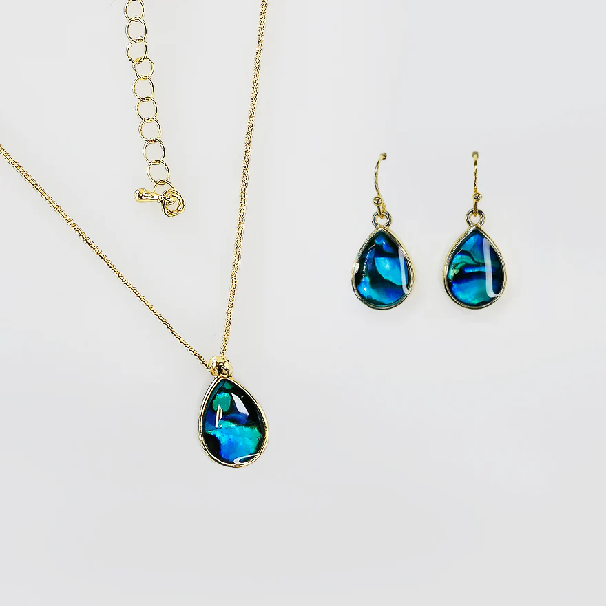 Gold Paua Jewellery Set - 'Teardrops'