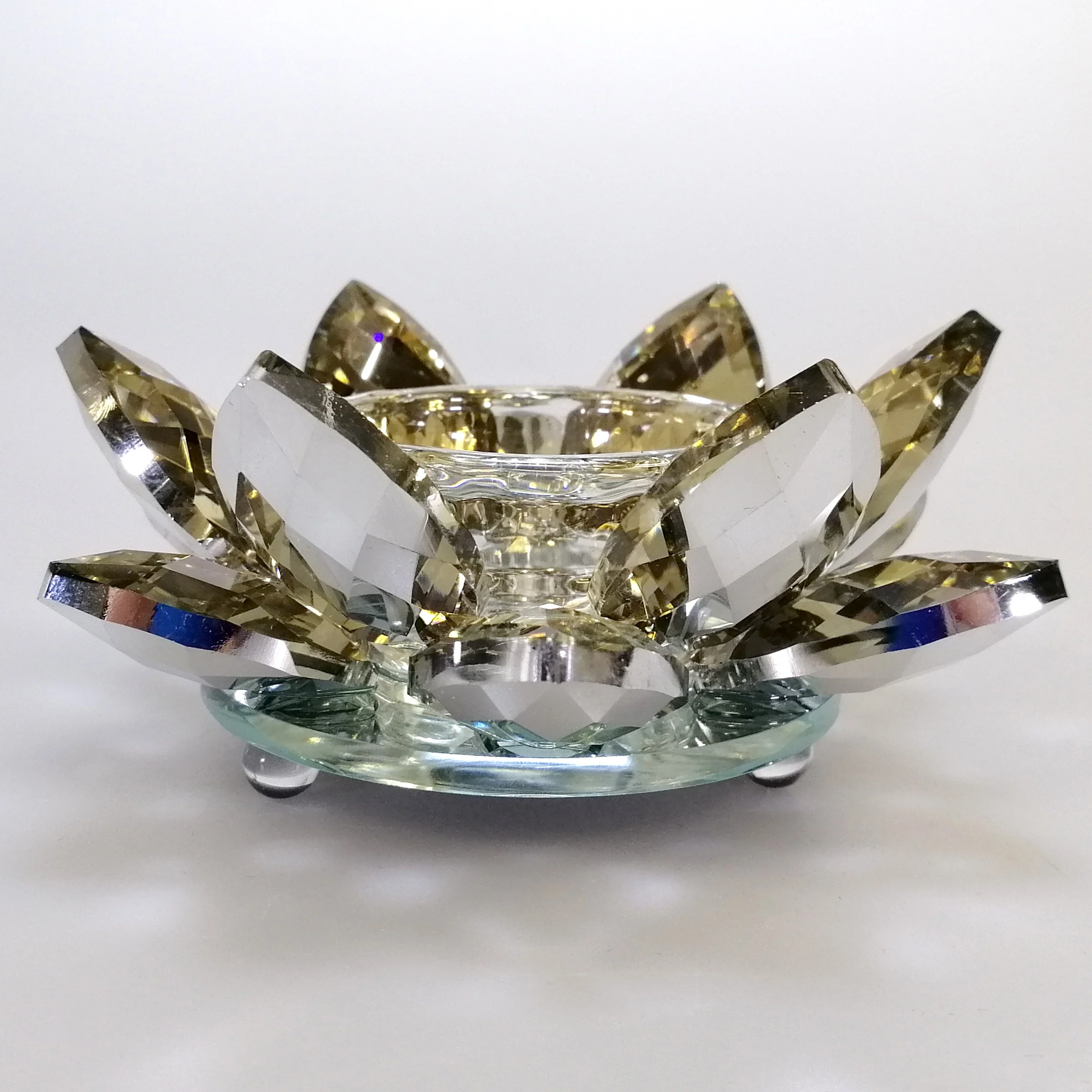 Gold Tinge Glass Flower Tealight Holder - Image 2