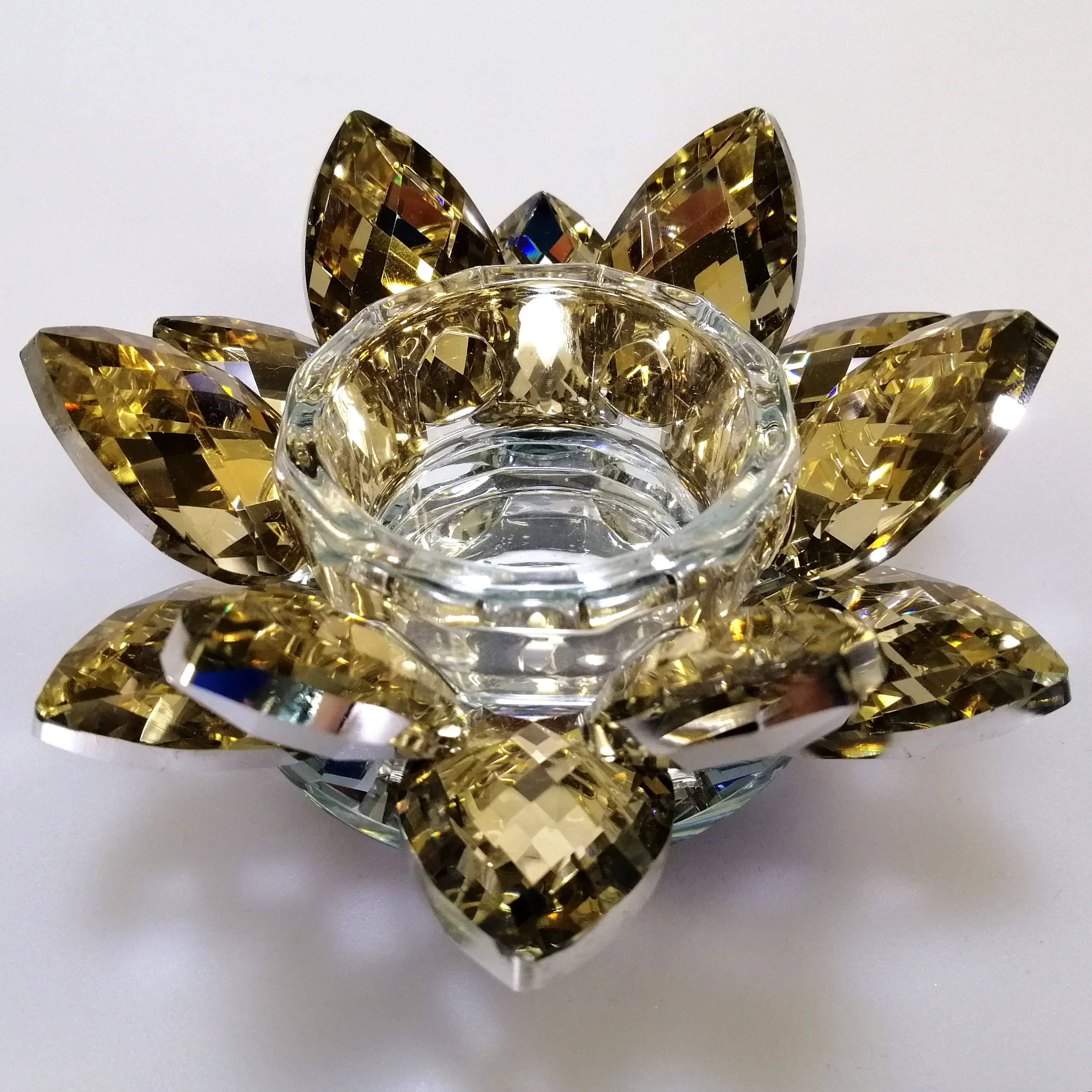 Gold Tinge Glass Flower Tealight Holder - Image 3