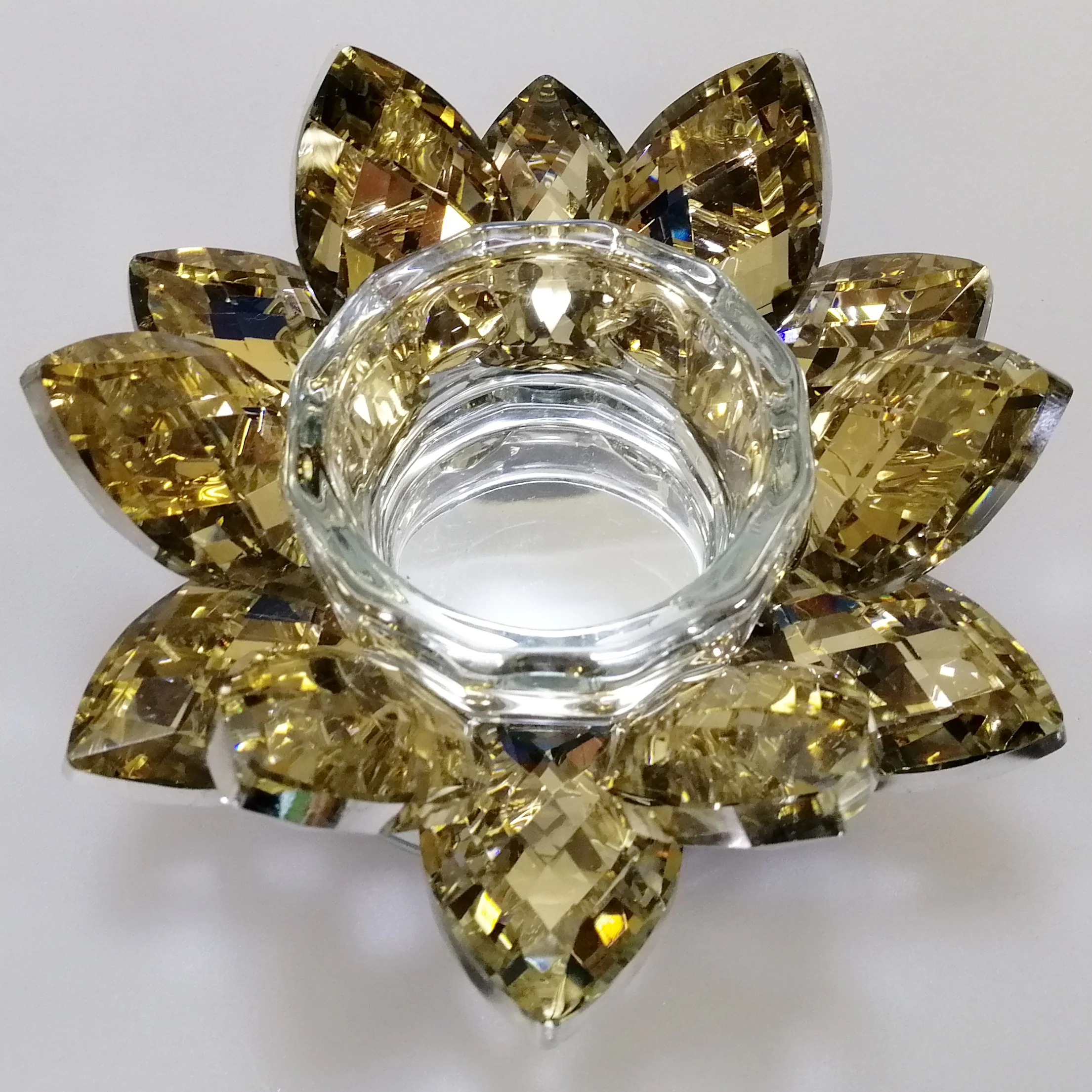 Gold Tinge Glass Flower Tealight Holder - Image 4