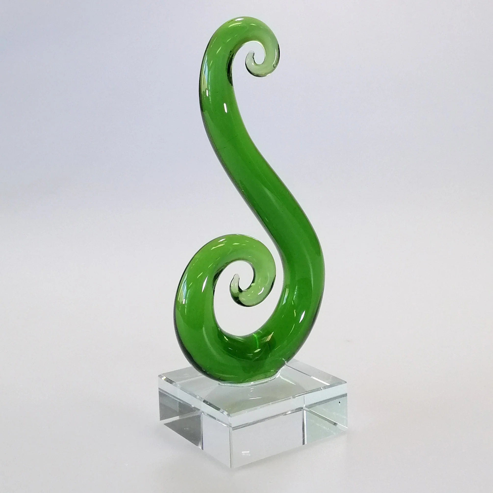 Green Glass Curling Koru Sculpture - Image 2