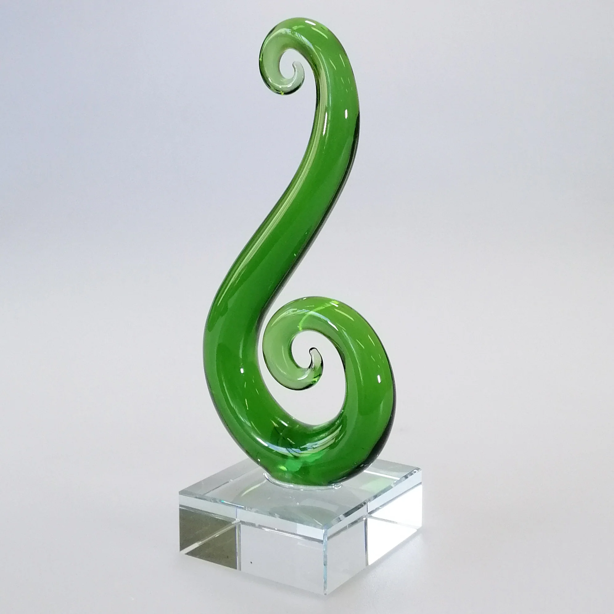 Green Glass Curling Koru Sculpture - Image 4