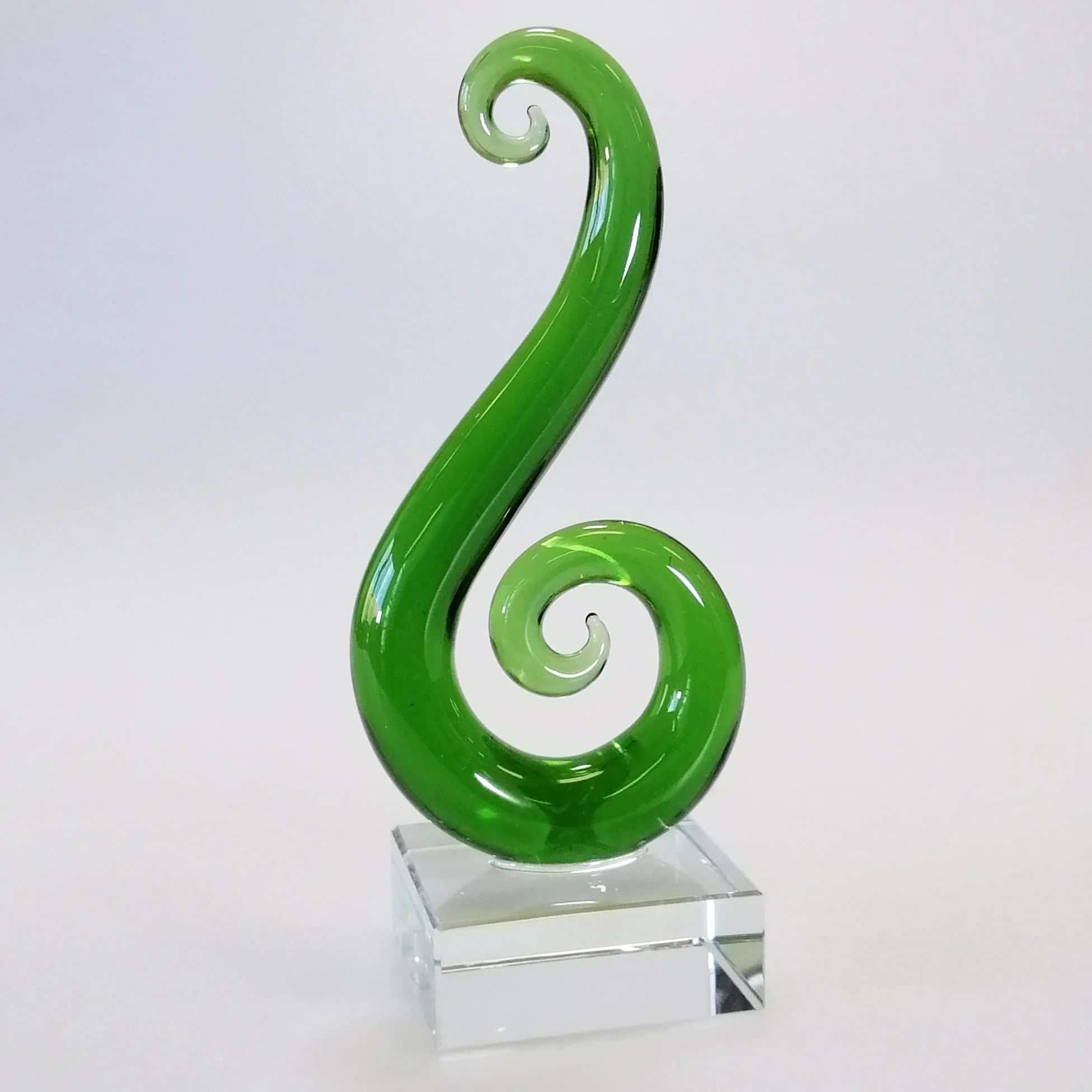 Green Glass Curling Koru Sculpture - Image 5