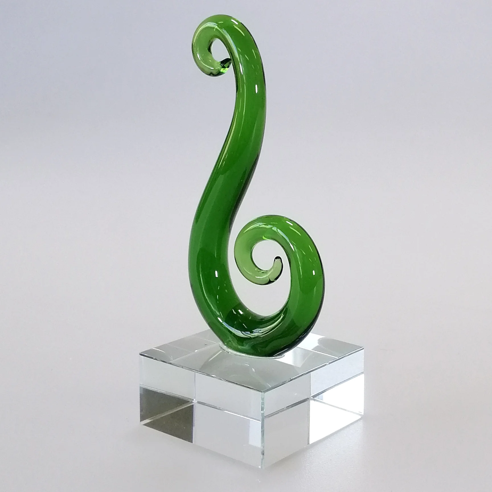 Green Glass Fern Koru Sculpture - Image 2
