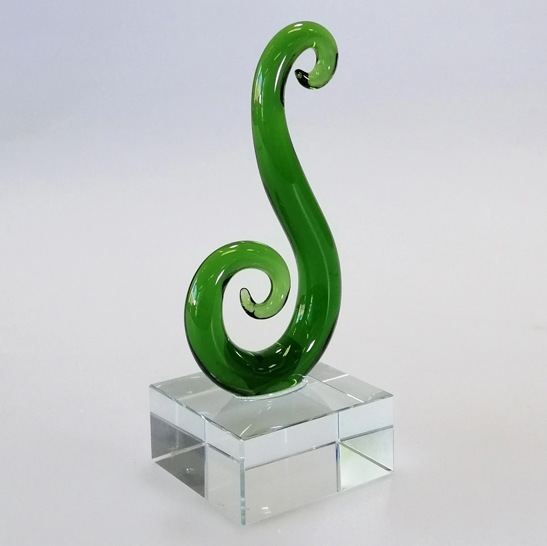 Green Glass Fern Koru Sculpture - Image 4