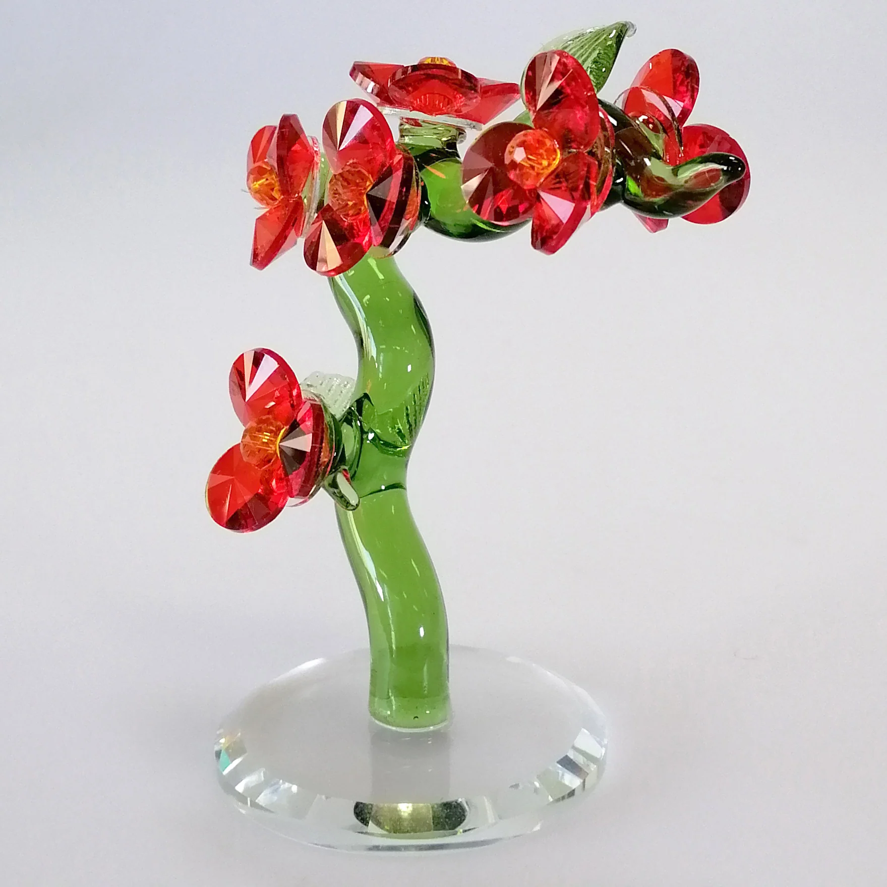 Green Glass Tree with Red Flowers - Image 2