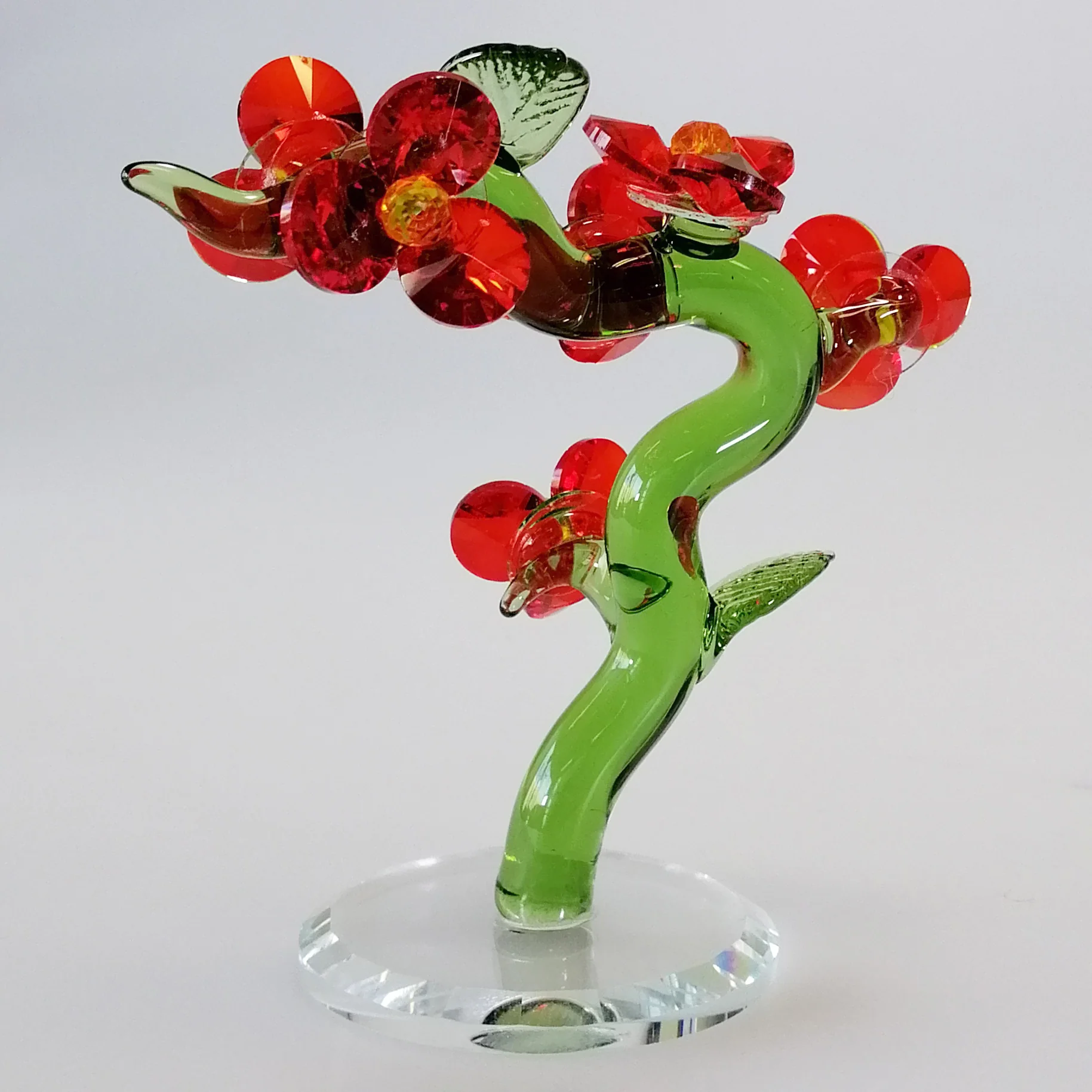 Green Glass Tree with Red Flowers - Image 3