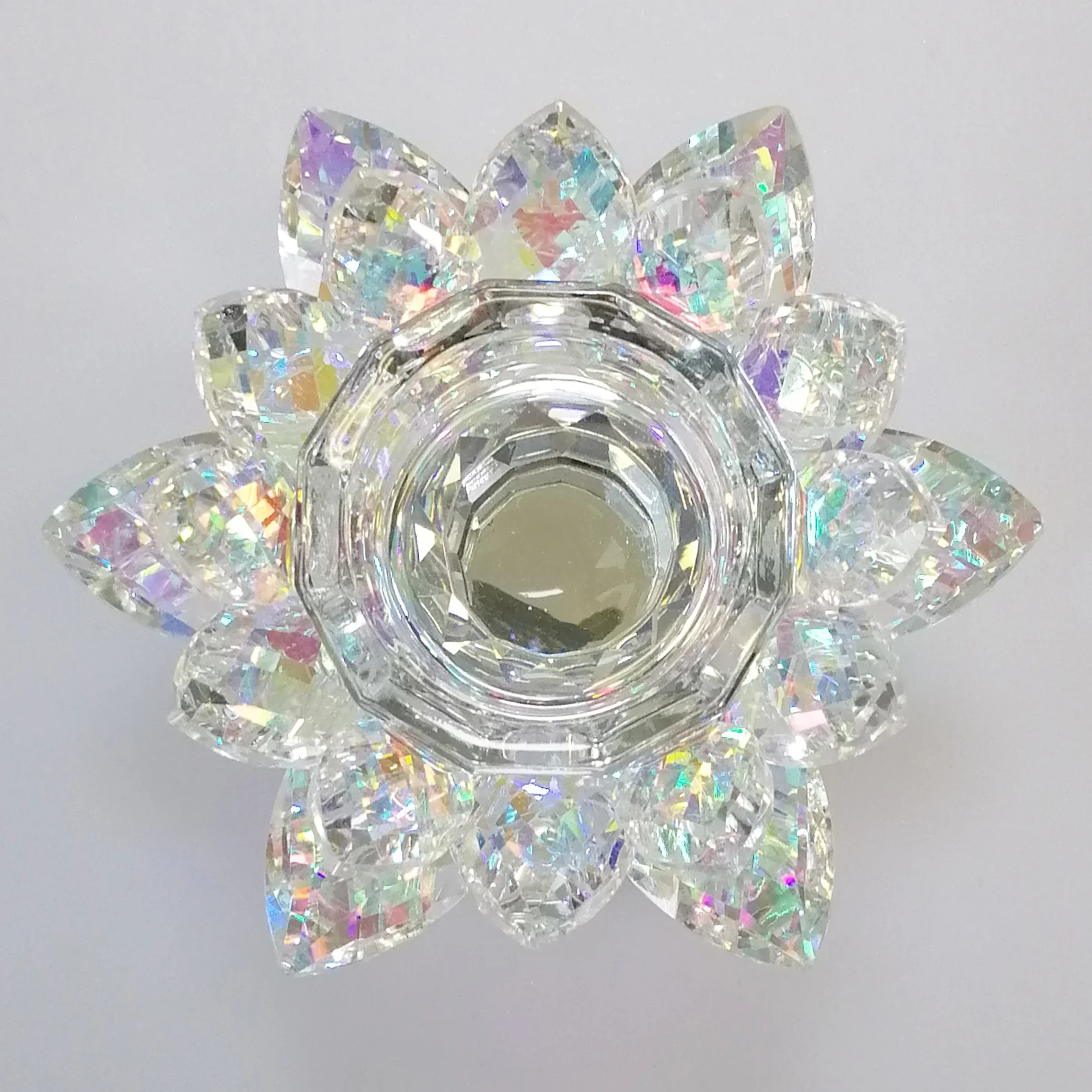Iridescent Cut Glass Flower Candlestand With Mirror Base - Image 3