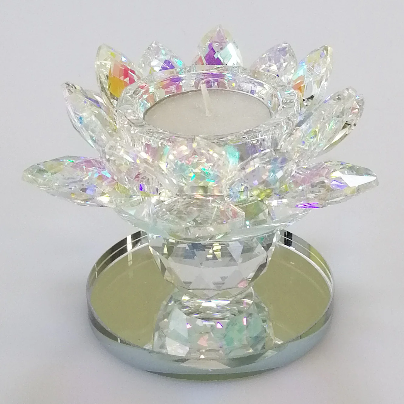 Iridescent Cut Glass Flower Candlestand With Mirror Base - Image 4