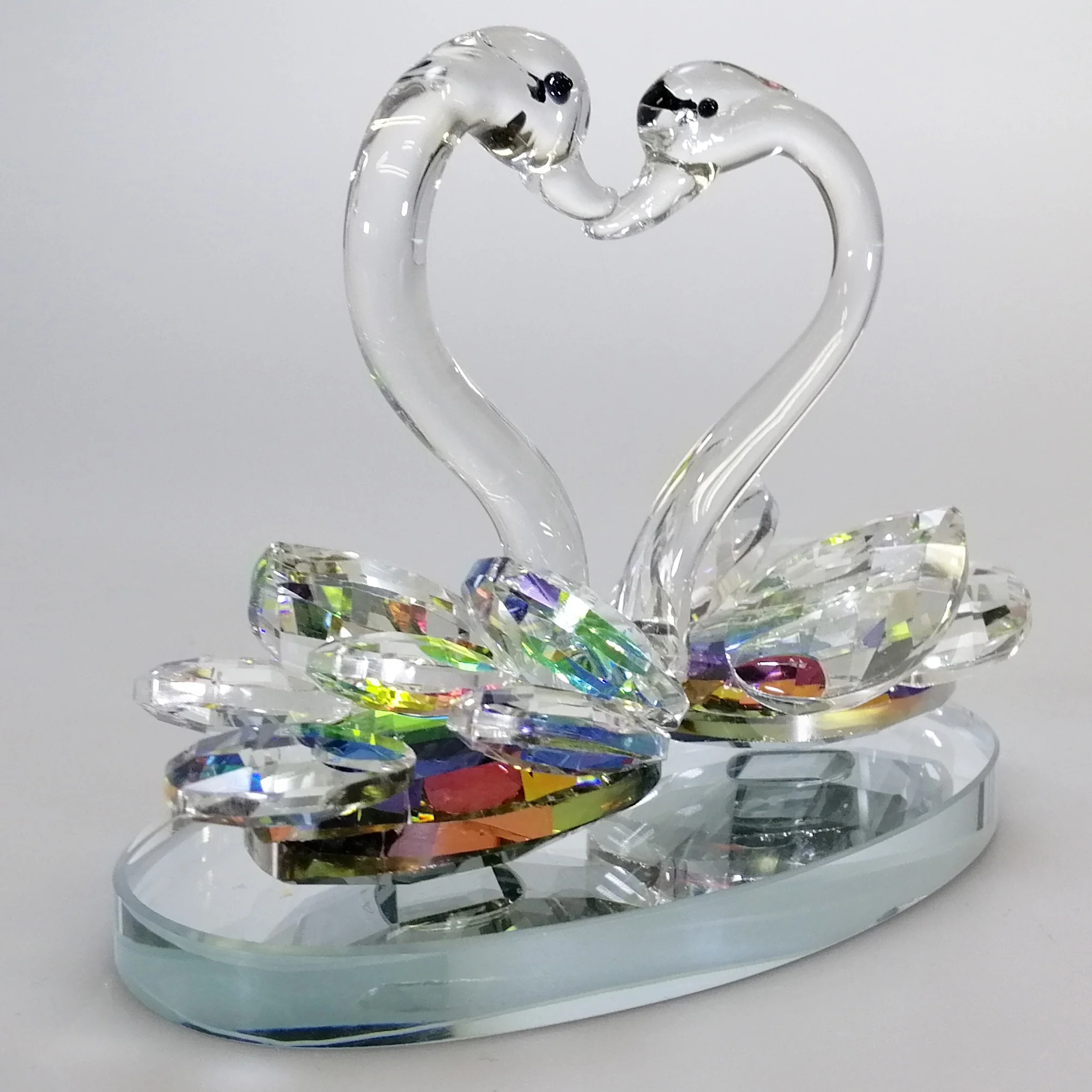 Iridescent Cut Glass Swans on Mirror Base - Image 4