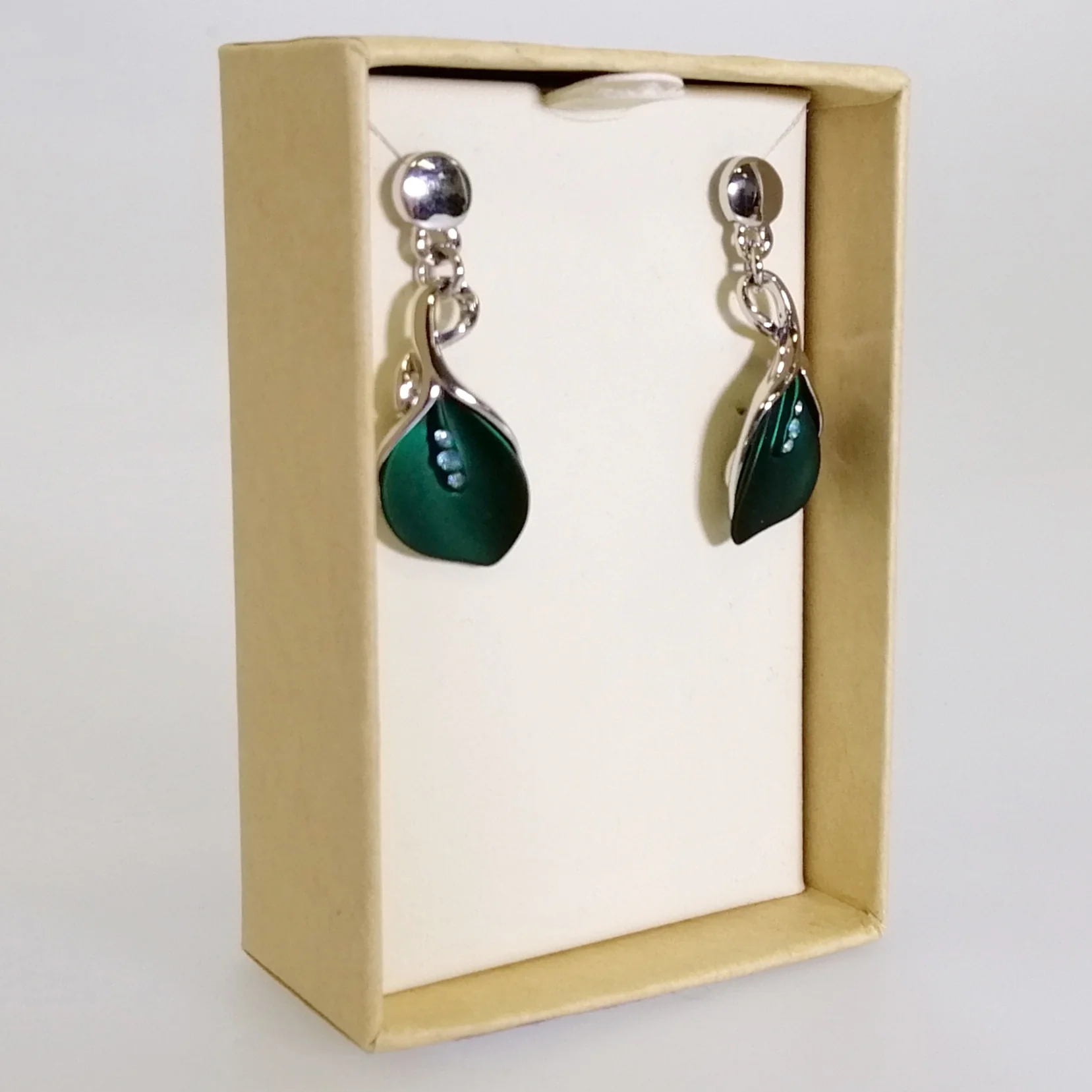 Kiwicraft - Blue-Green Lily Rhodium Earrings - Image 2