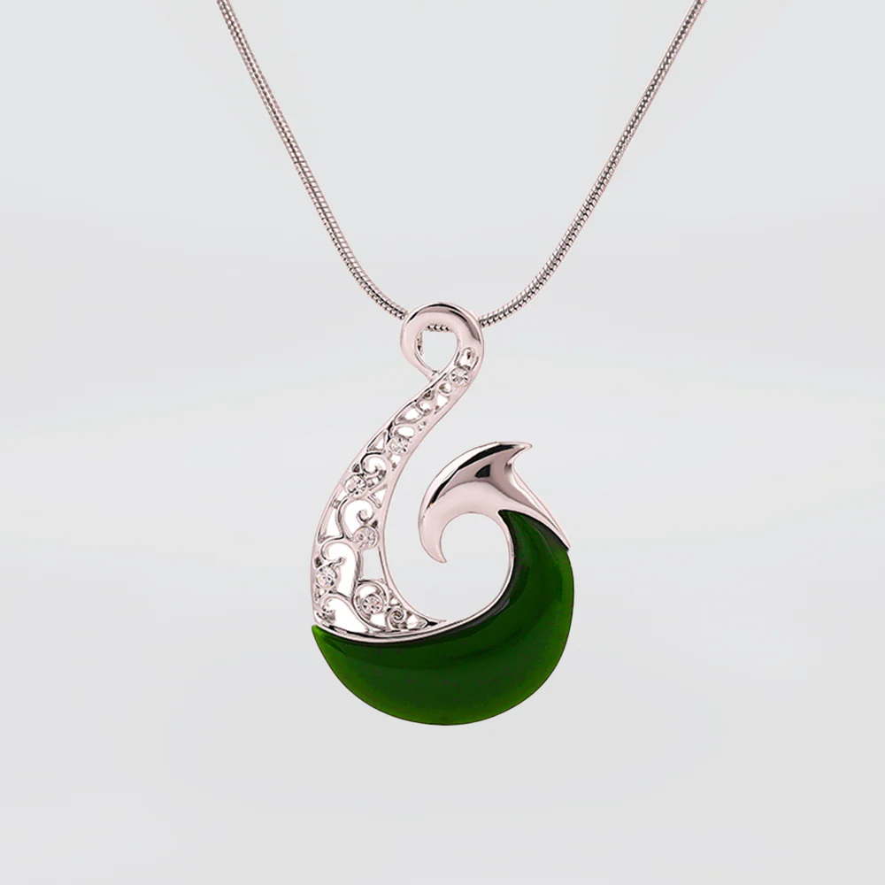 Kiwicraft - Jade Green Koru Fish Hook Necklace