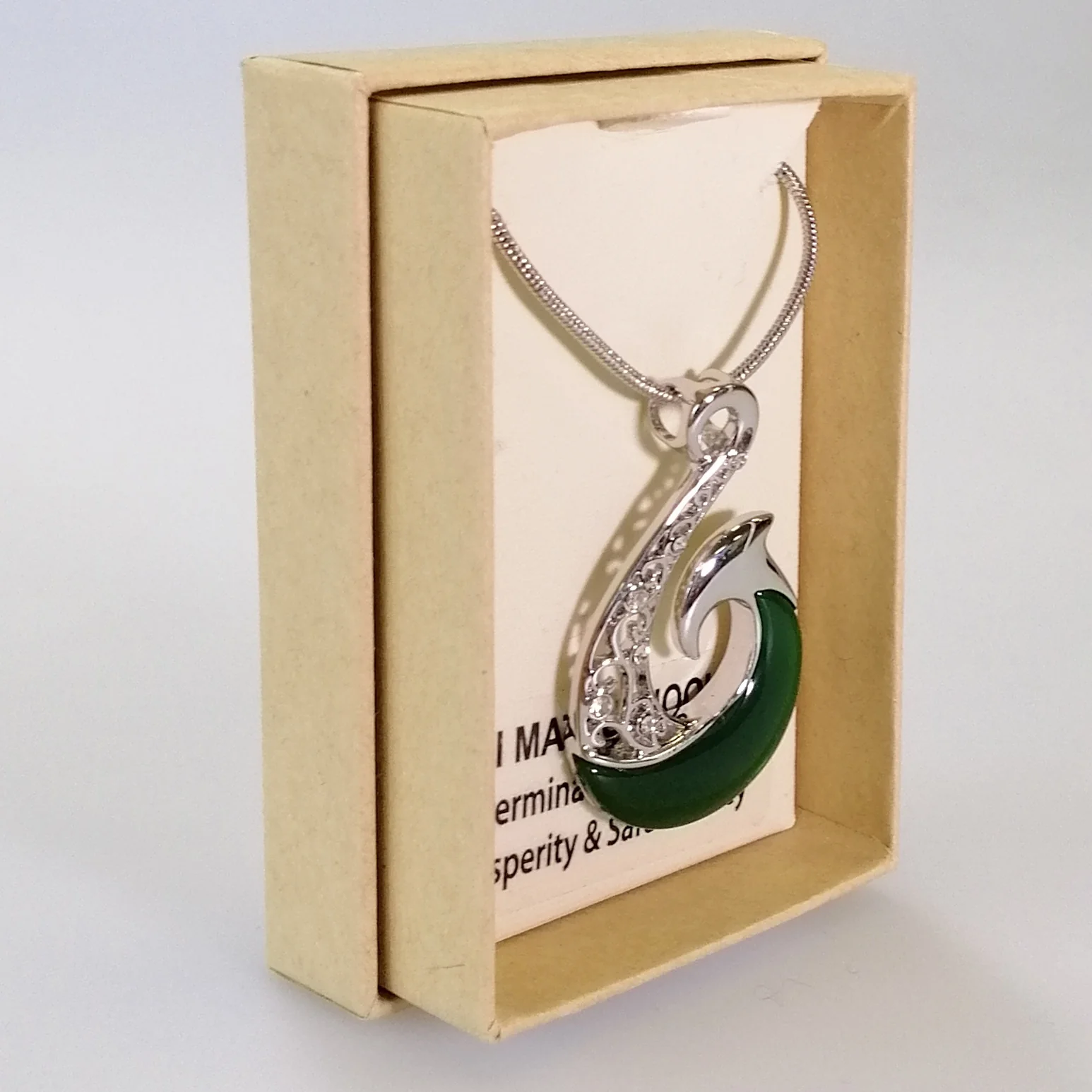 Kiwicraft - Jade Green Koru Fish Hook Necklace - Image 3