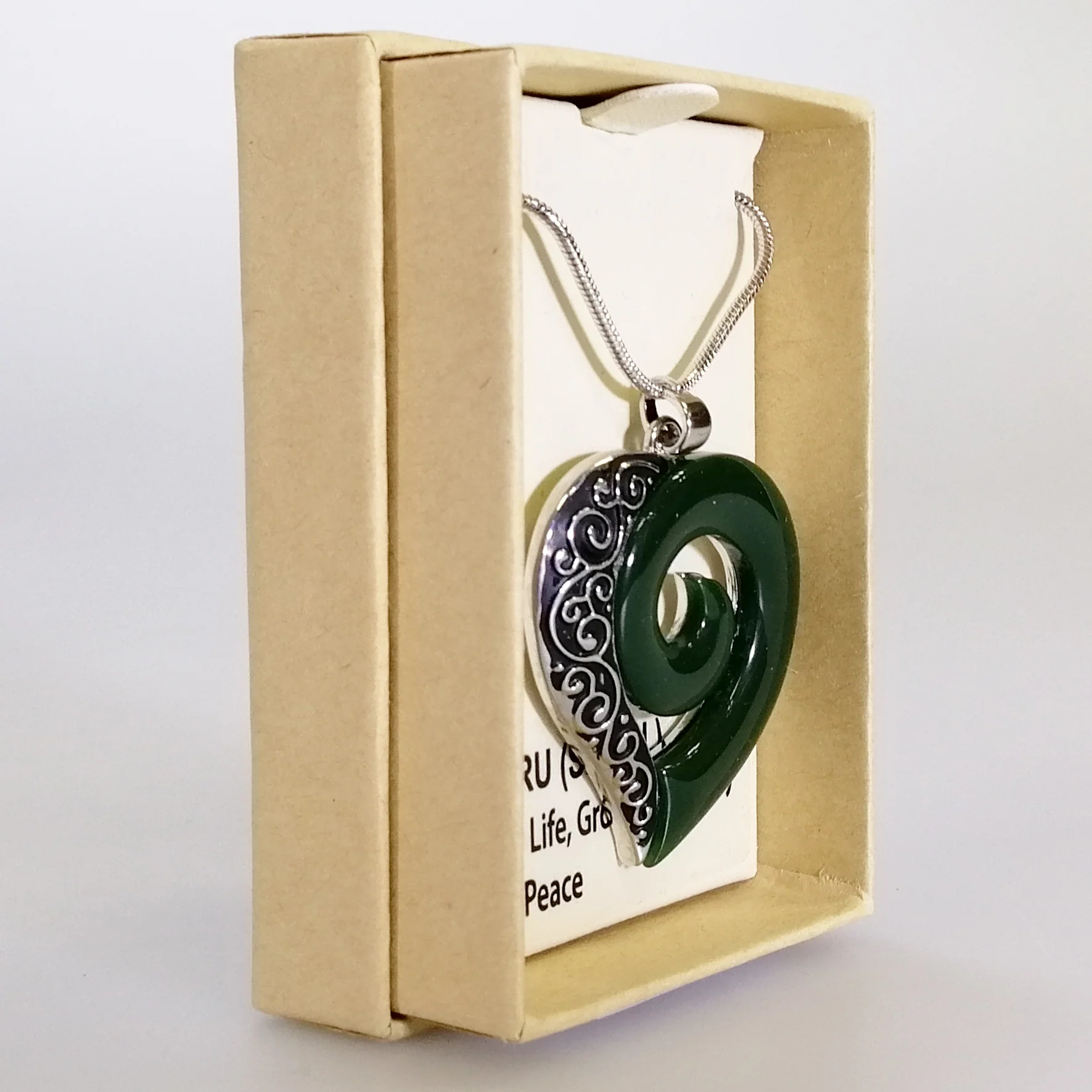 Kiwicraft - Jade Green Koru Heart Necklace - Image 3
