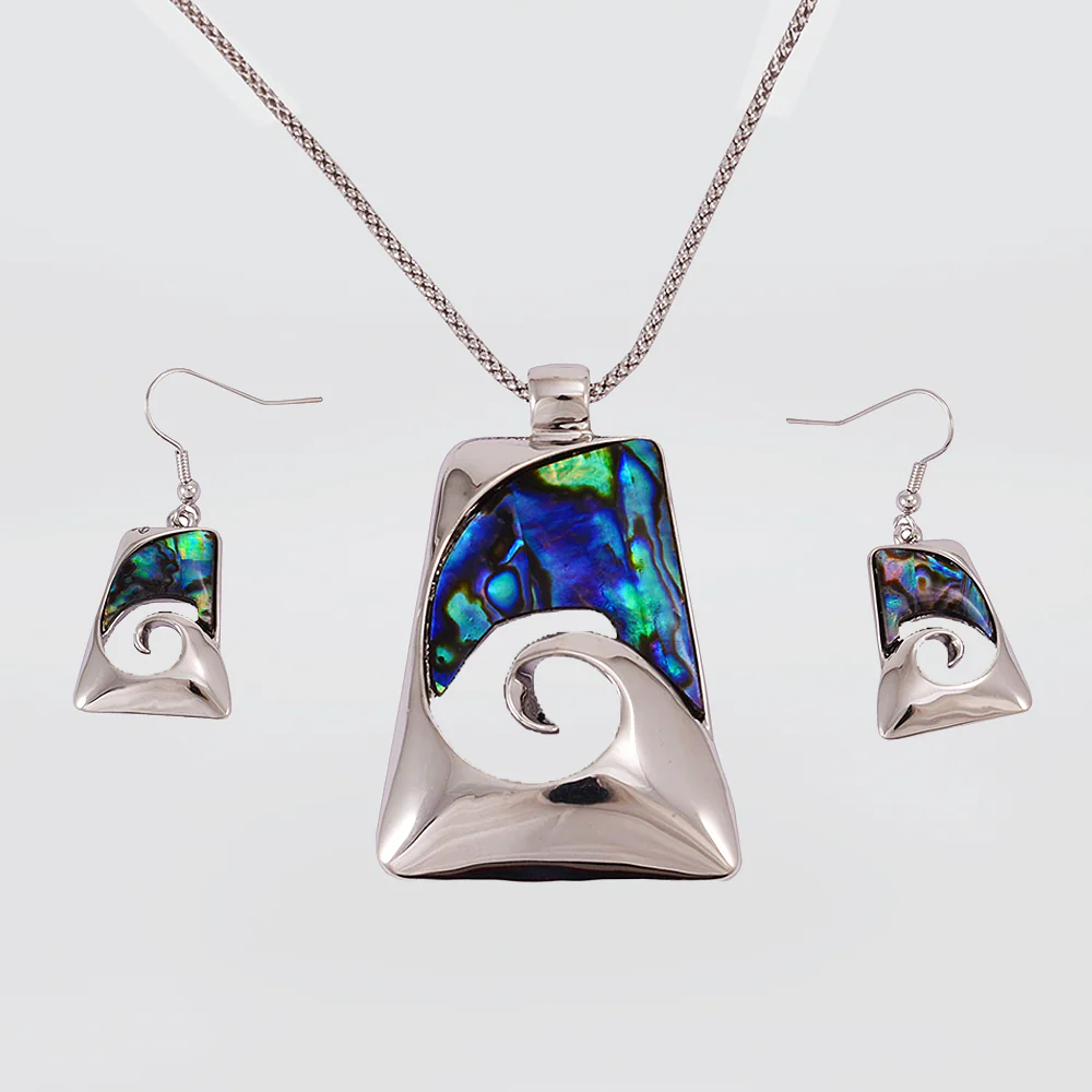 Kiwicraft - 'Paua & Rhodium' Necklace & Earring Set