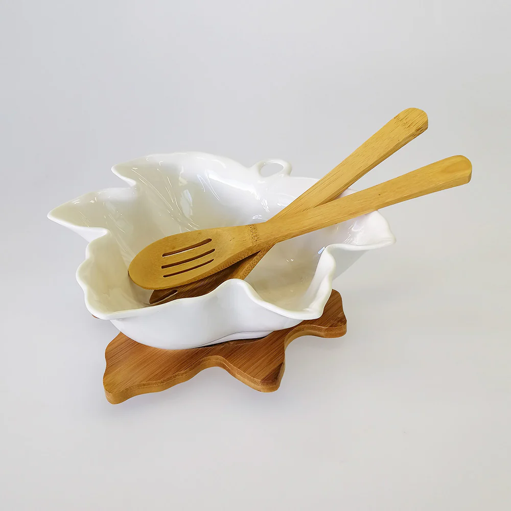 Leaf Serving Bowl With Utensils - Small - Image 5