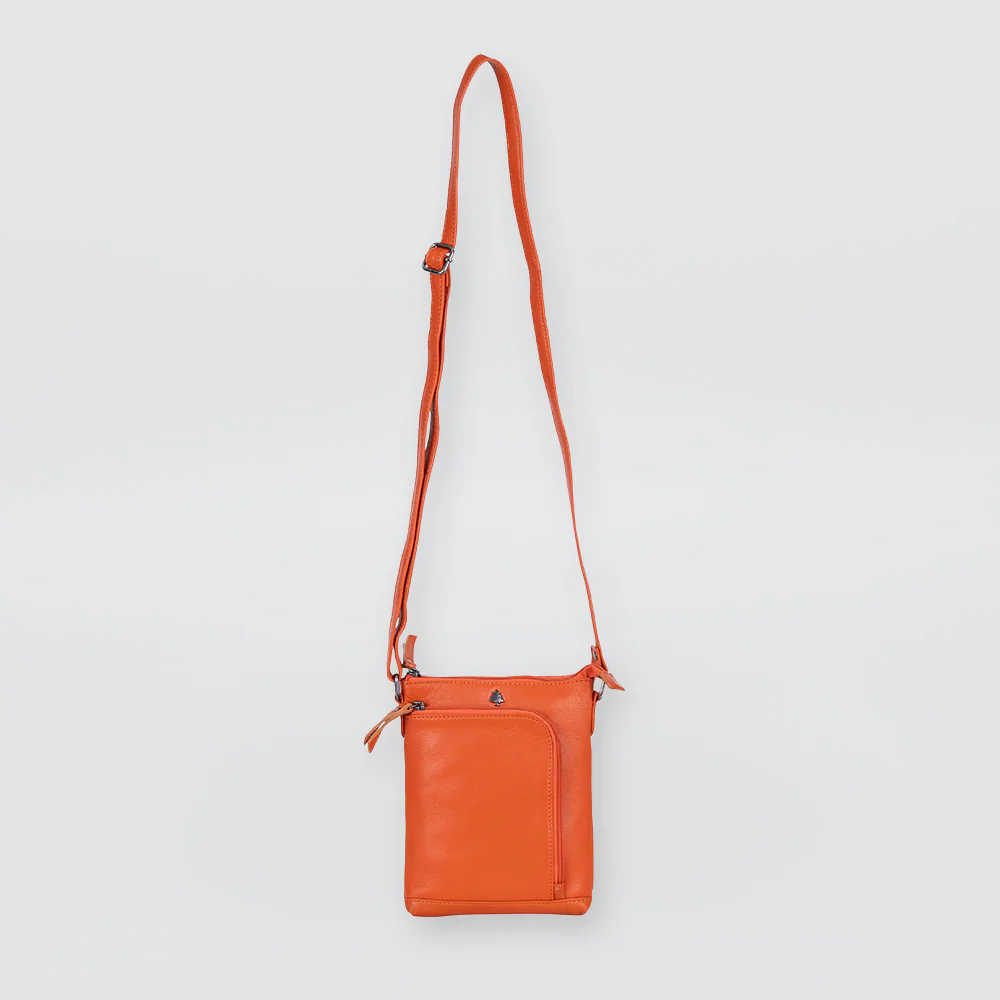 Leather Front Zip Handbag - Orange - Image 2
