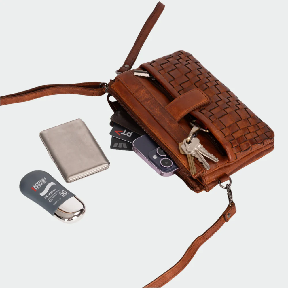 Leather 'Phone' Purse - Cognac - Image 3