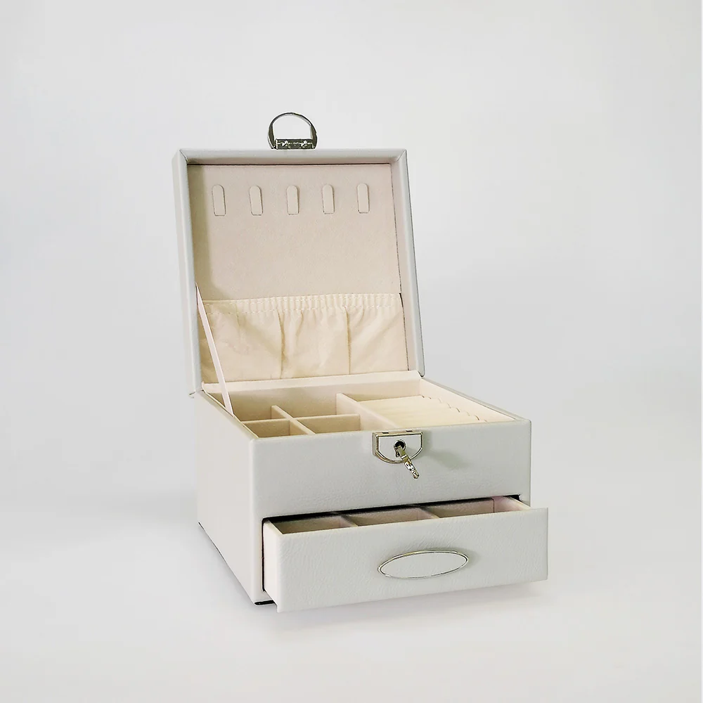Lockable Jewellery Box With Drawers - Grey