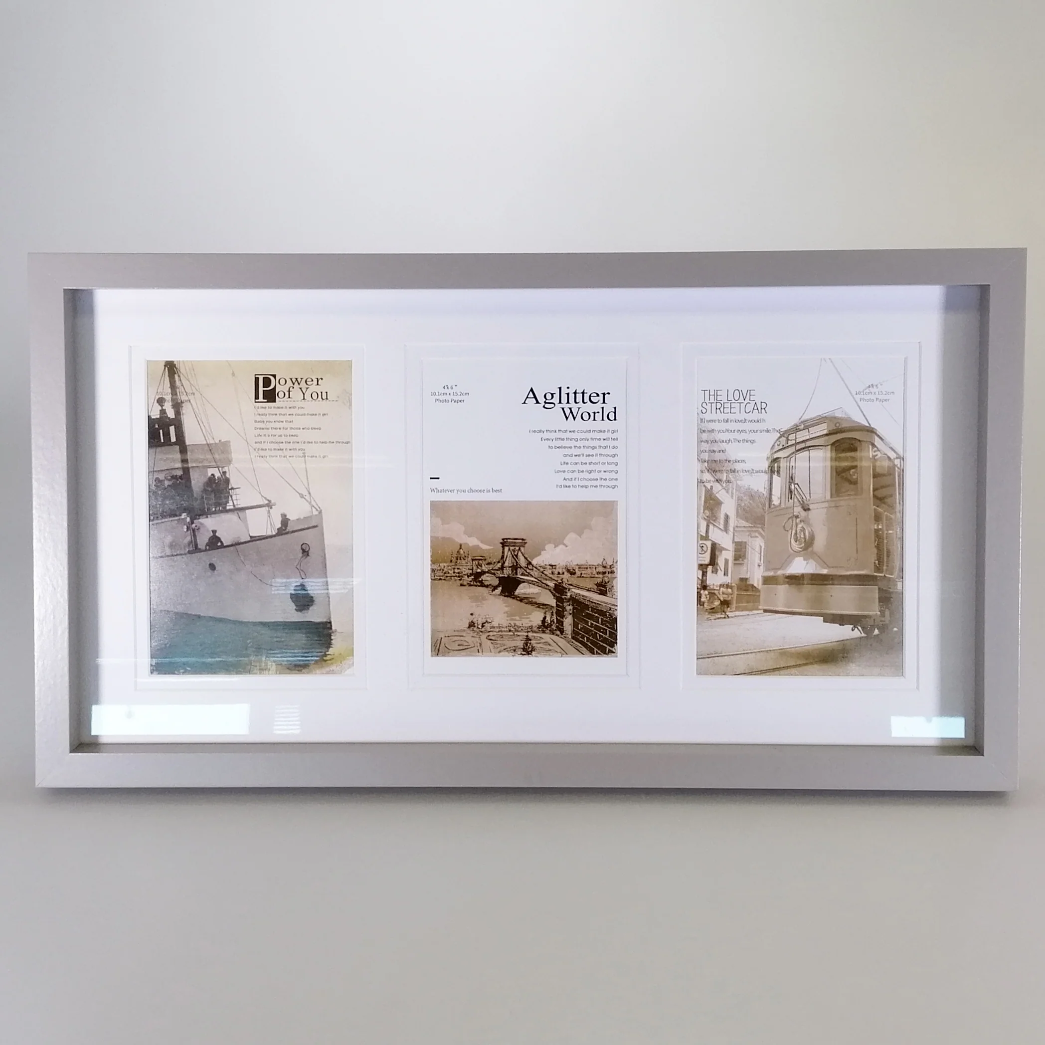 Matte Bevel Photo Frame - Grey - Three 6"x 4" Photos