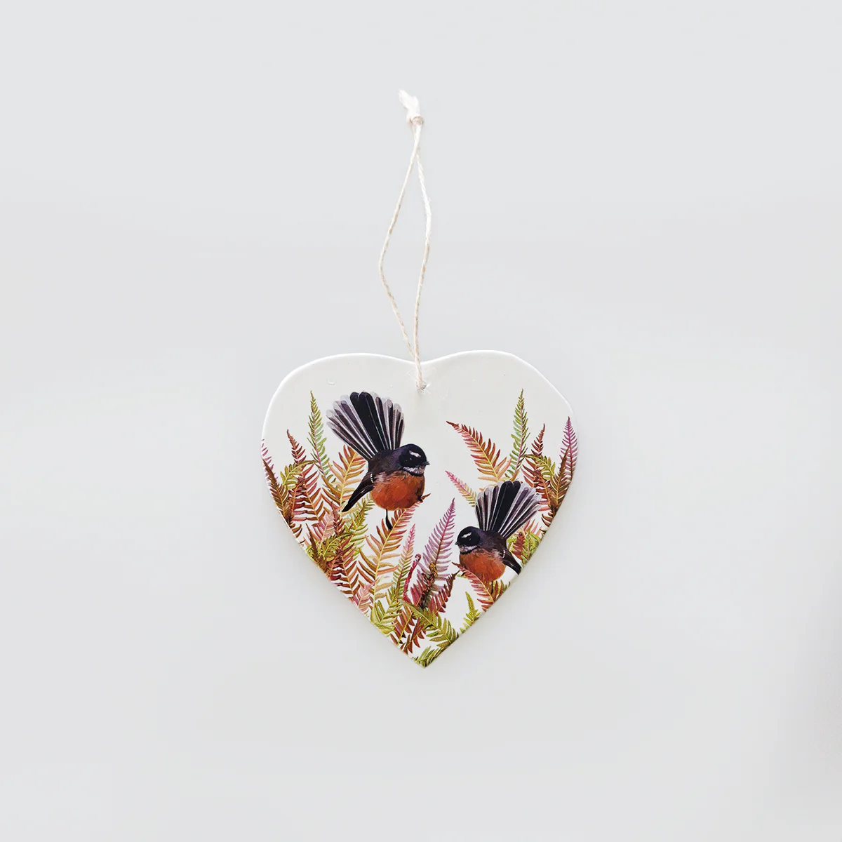 NZ Bird Glass Hanging Hearts
