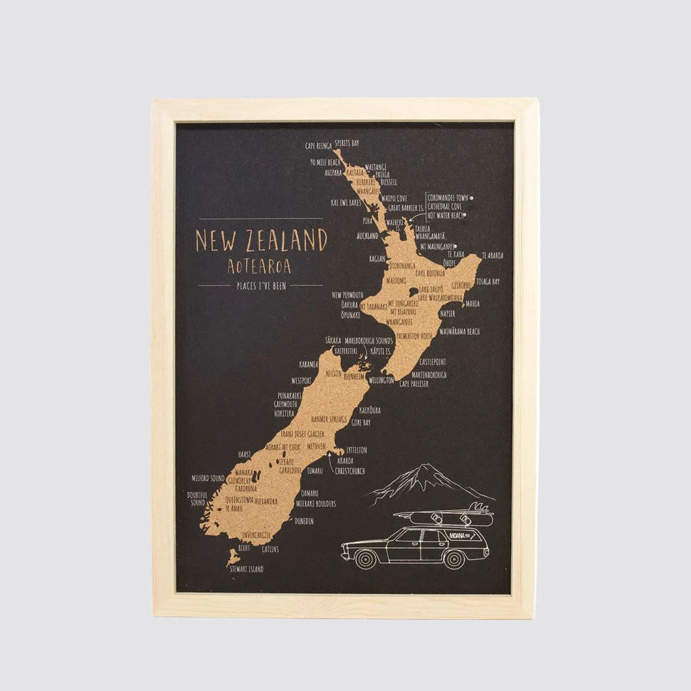 NZ Cork Pin Travel Map - A4 & A3