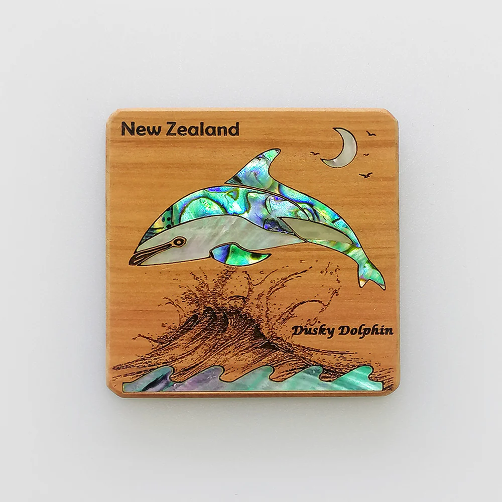NZ Wood & Paua Magnet - Dolphin