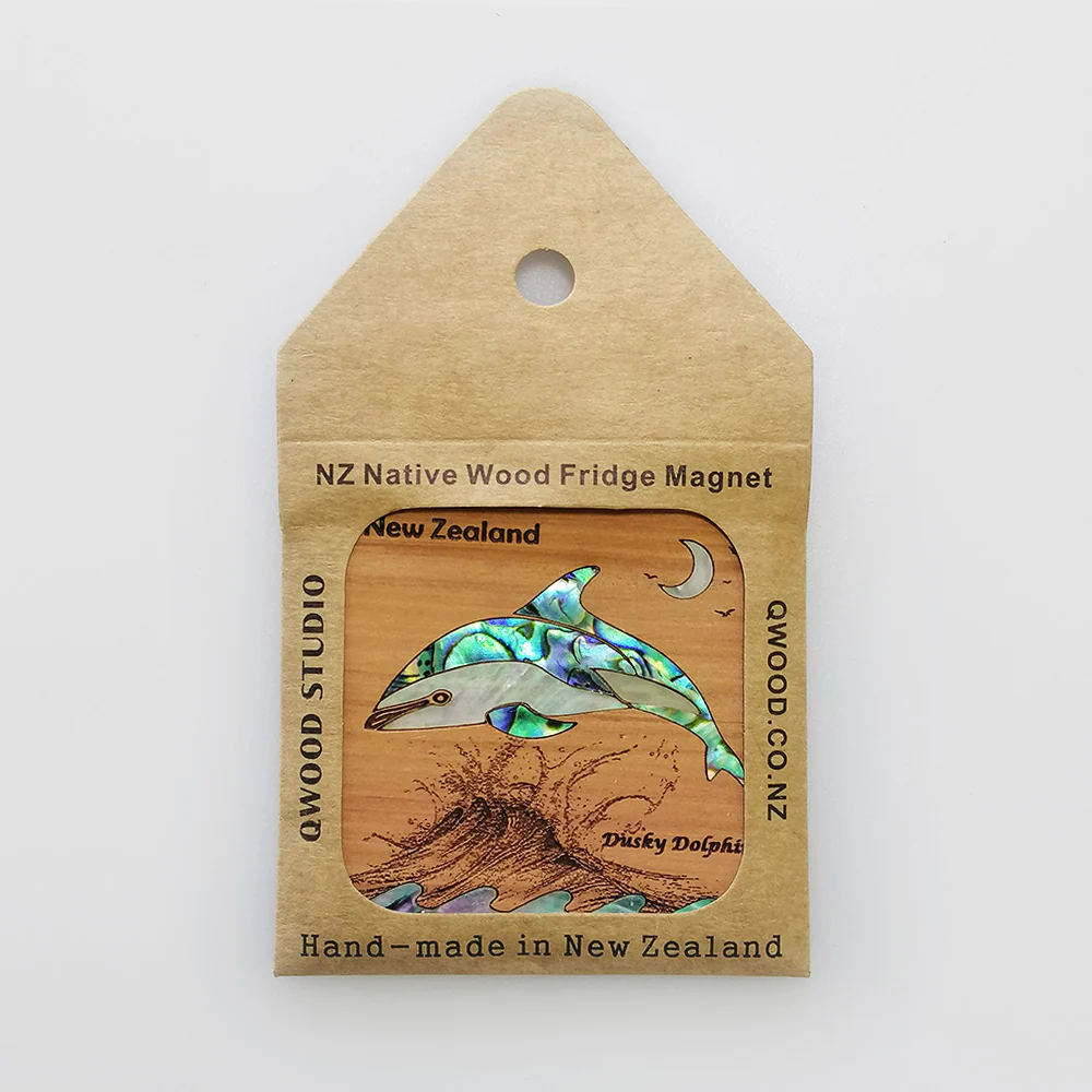 NZ Wood & Paua Magnet - Dolphin - Image 3