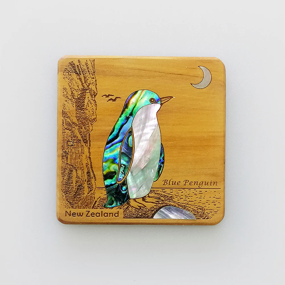 NZ Wood & Paua Magnet - Penguin