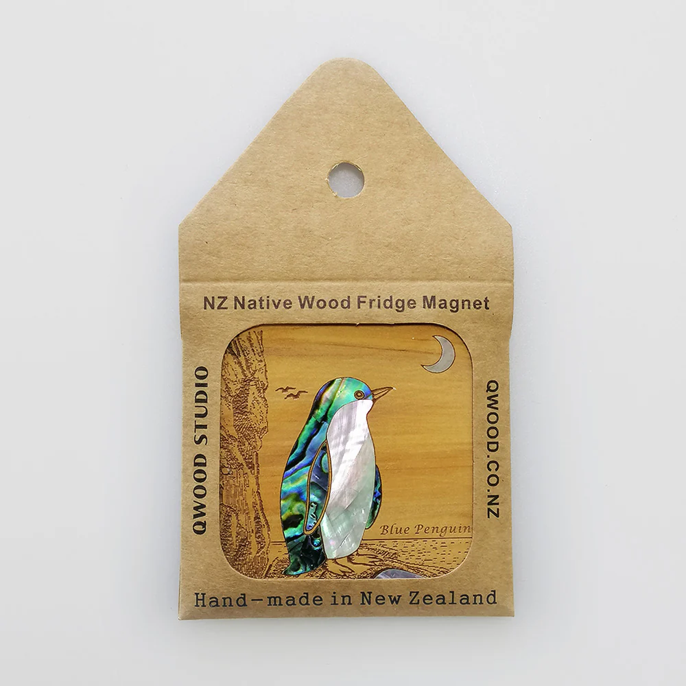 NZ Wood & Paua Magnet - Penguin - Image 3