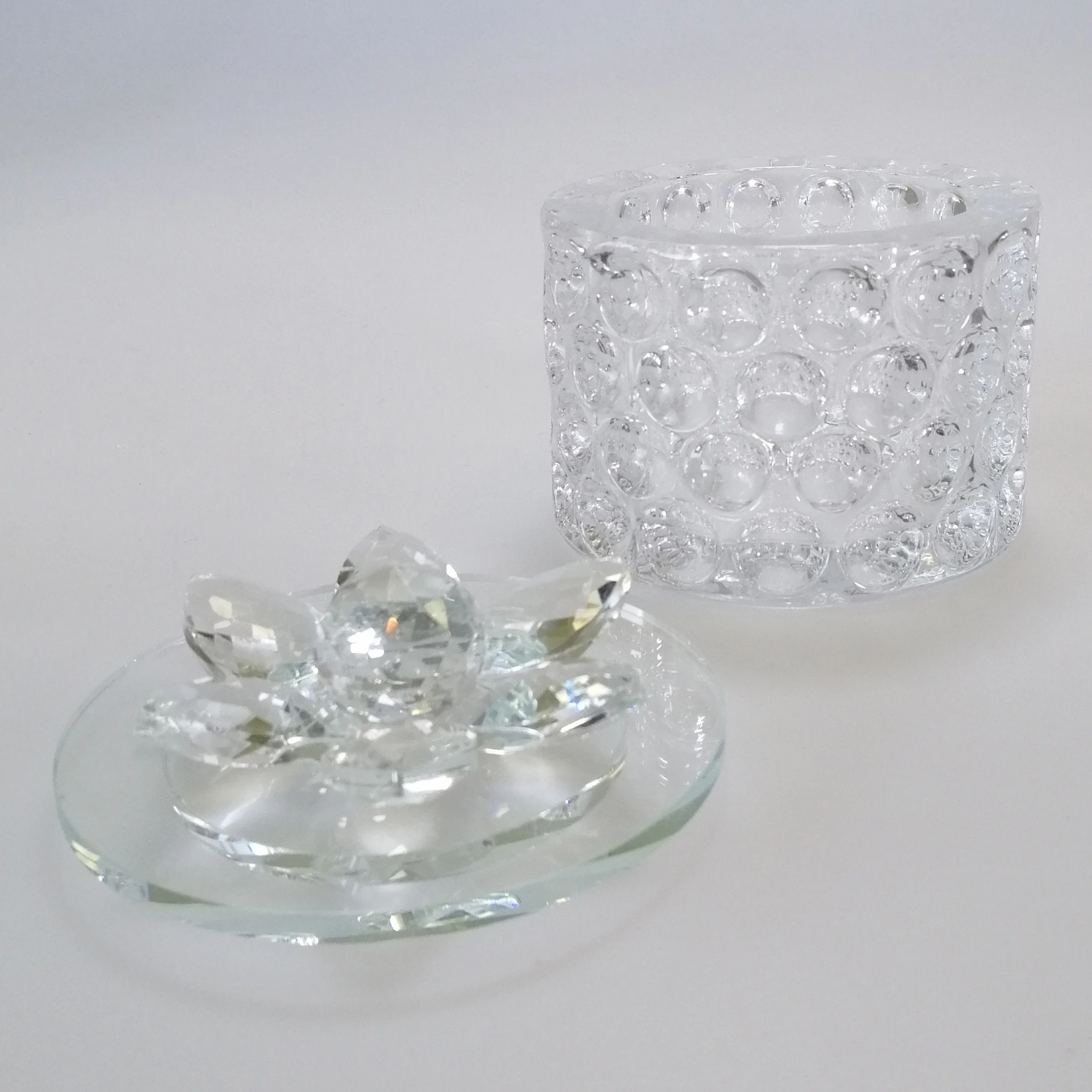 Patterned Glass Jar with Cut Glass Floral Lid - Image 5