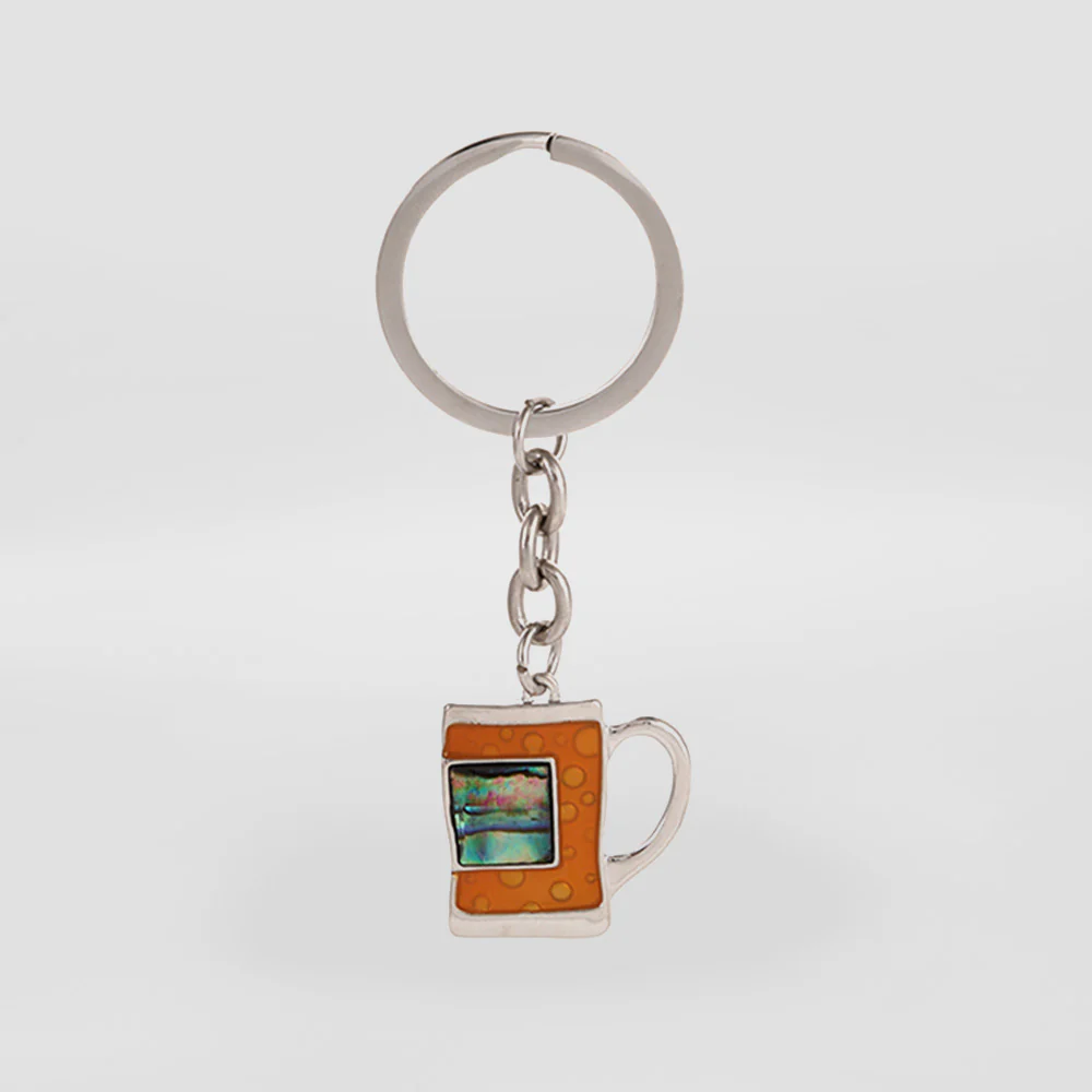 Paua Beer Cup S/Steel Keyring