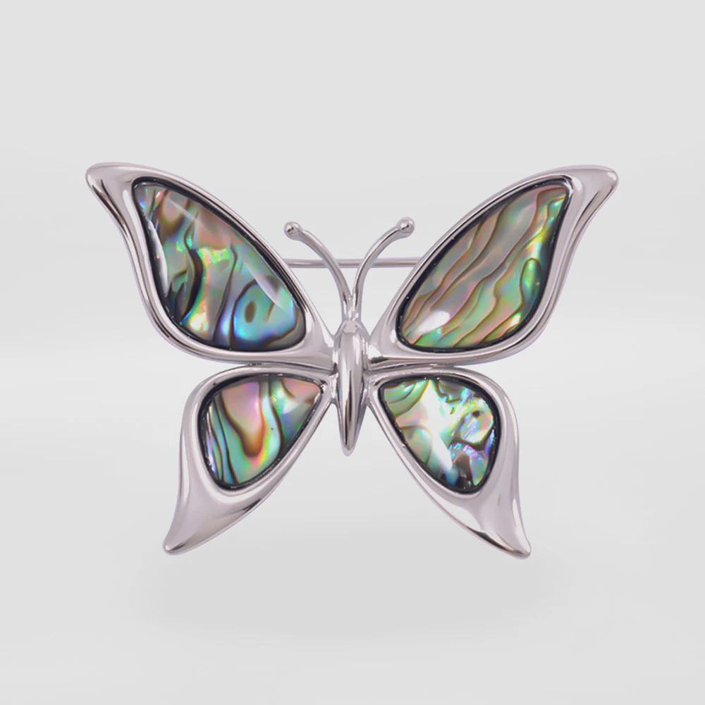 Paua Butterfly Rhodium Brooch