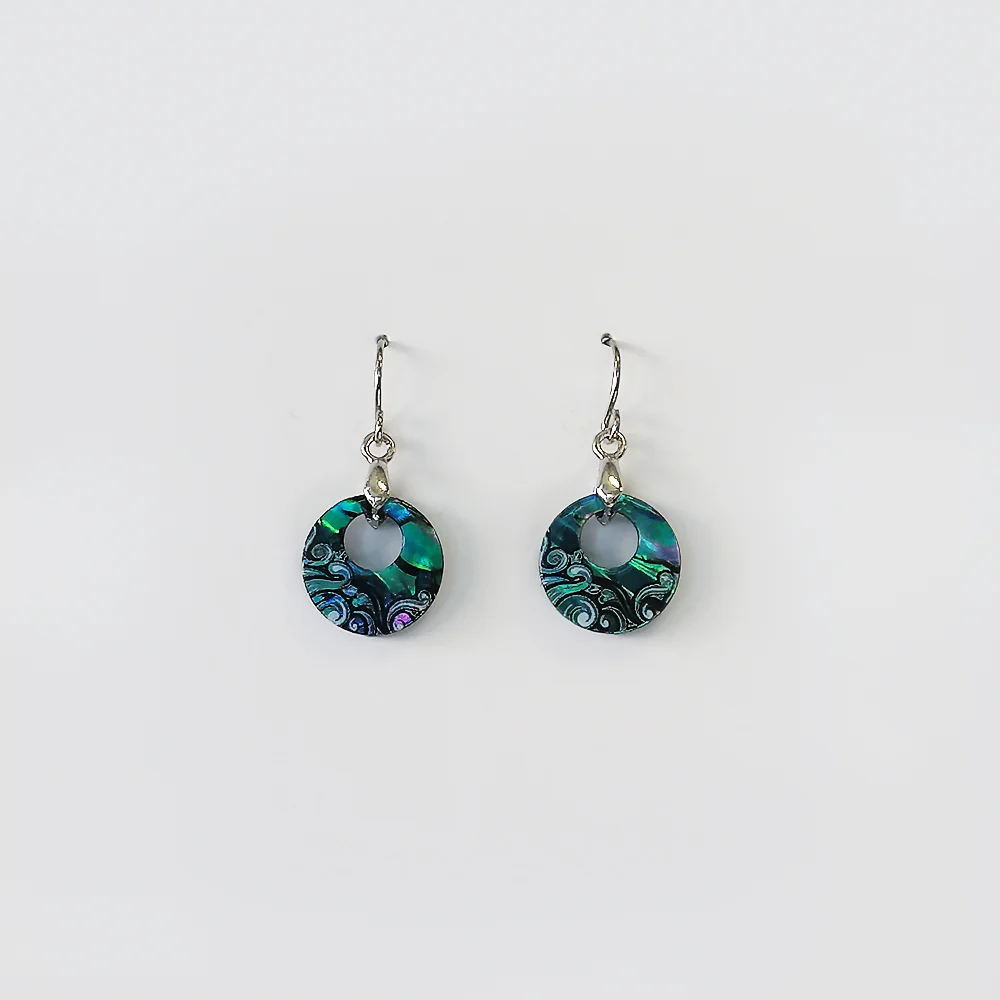 Paua Earrings 'Small Creole Waves'  - Silverstone