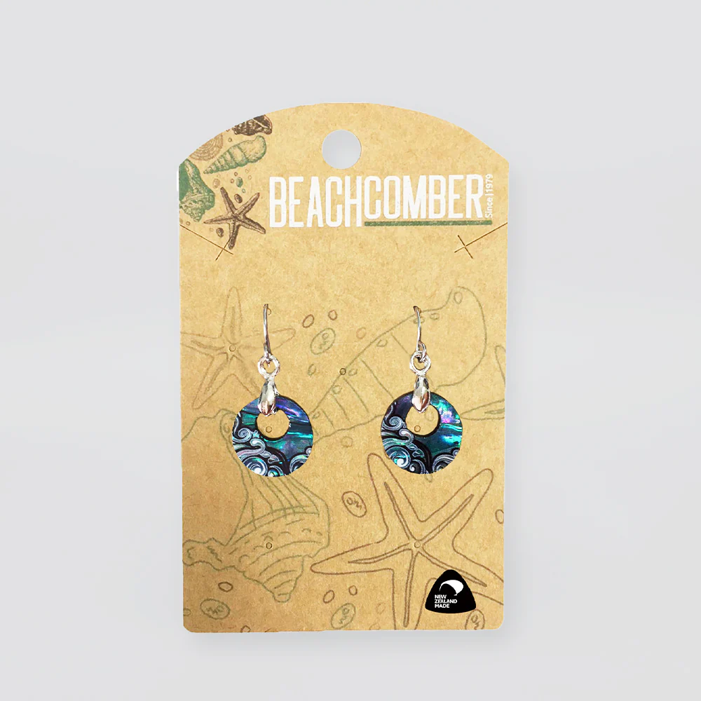 Paua Earrings 'Small Creole Waves'  - Silverstone - Image 2