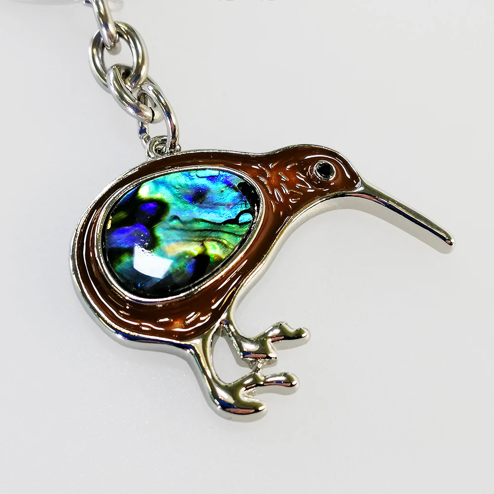 Stainless Paua Kiwi - Keyring - Image 2