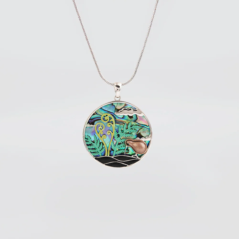 Paua 'Kiwi & Silver Fern' Pendant