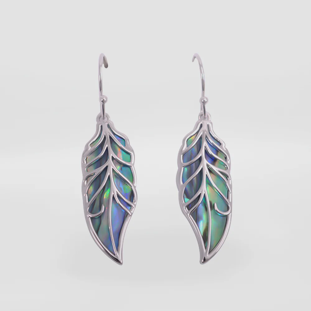 Paua Leaf Rhodium Earrings