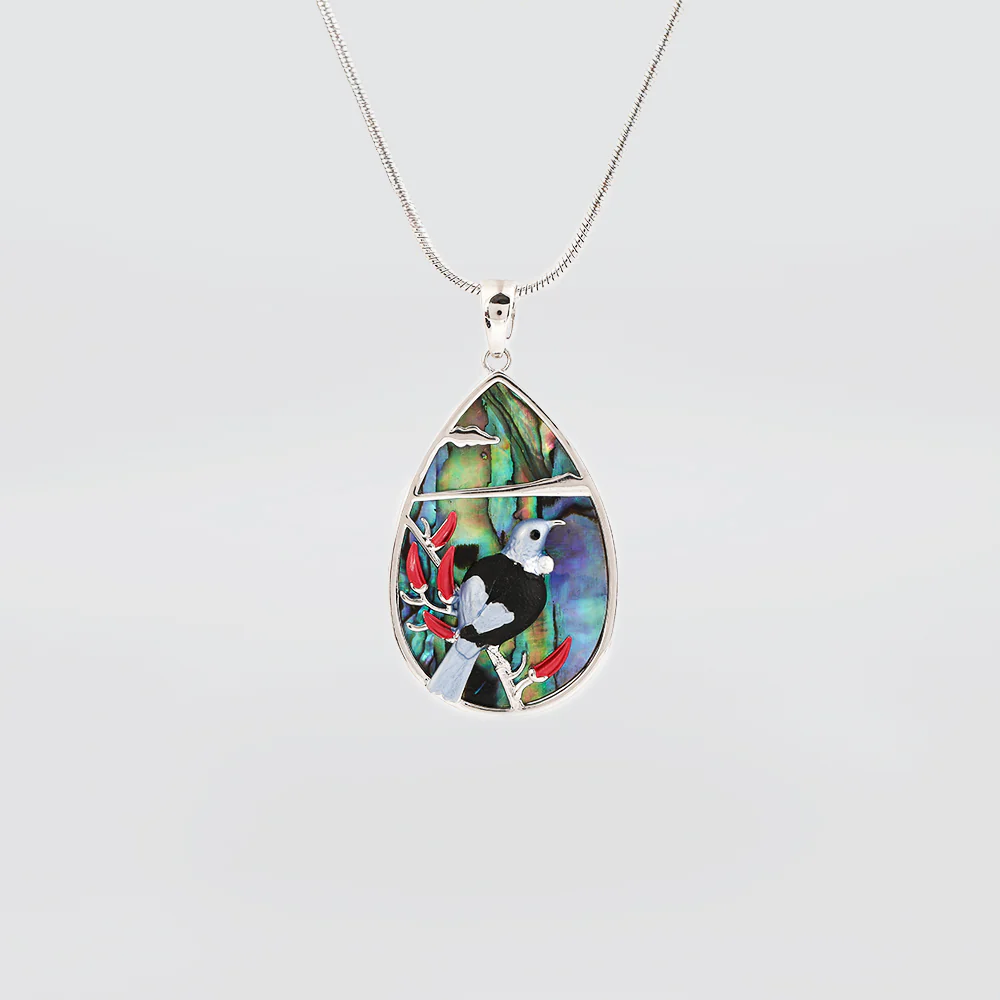 Paua 'Tui On Flax' Pendant