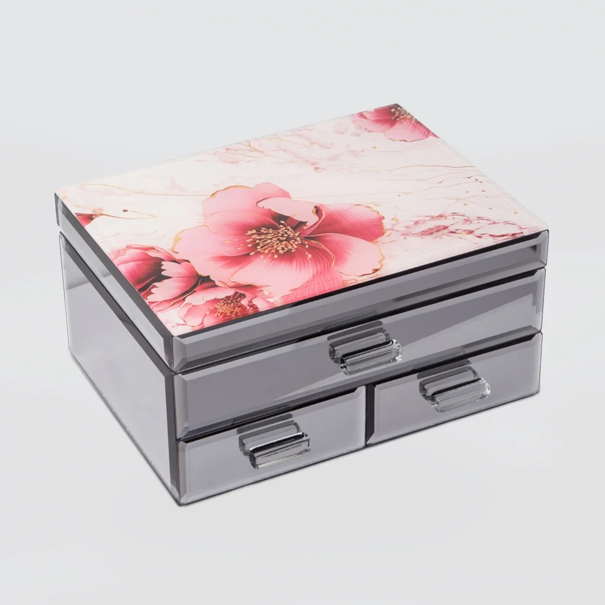 Peony Flower Glass Jewellery Box - Large