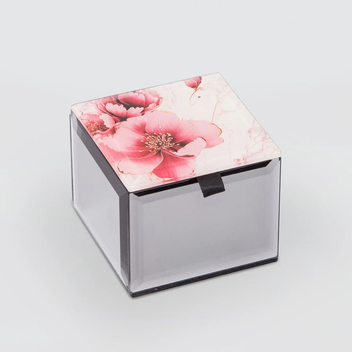 Peony Flower Glass Jewellery Trinket Box - Mini