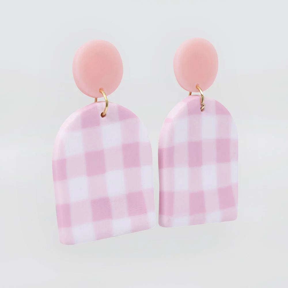Pink Gingham Earrings