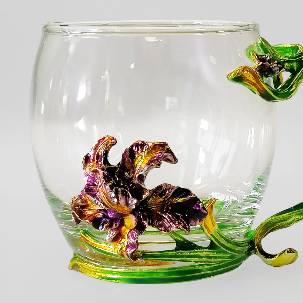 Resin Embossed Teacup - Purple & Green Flower - Image 2