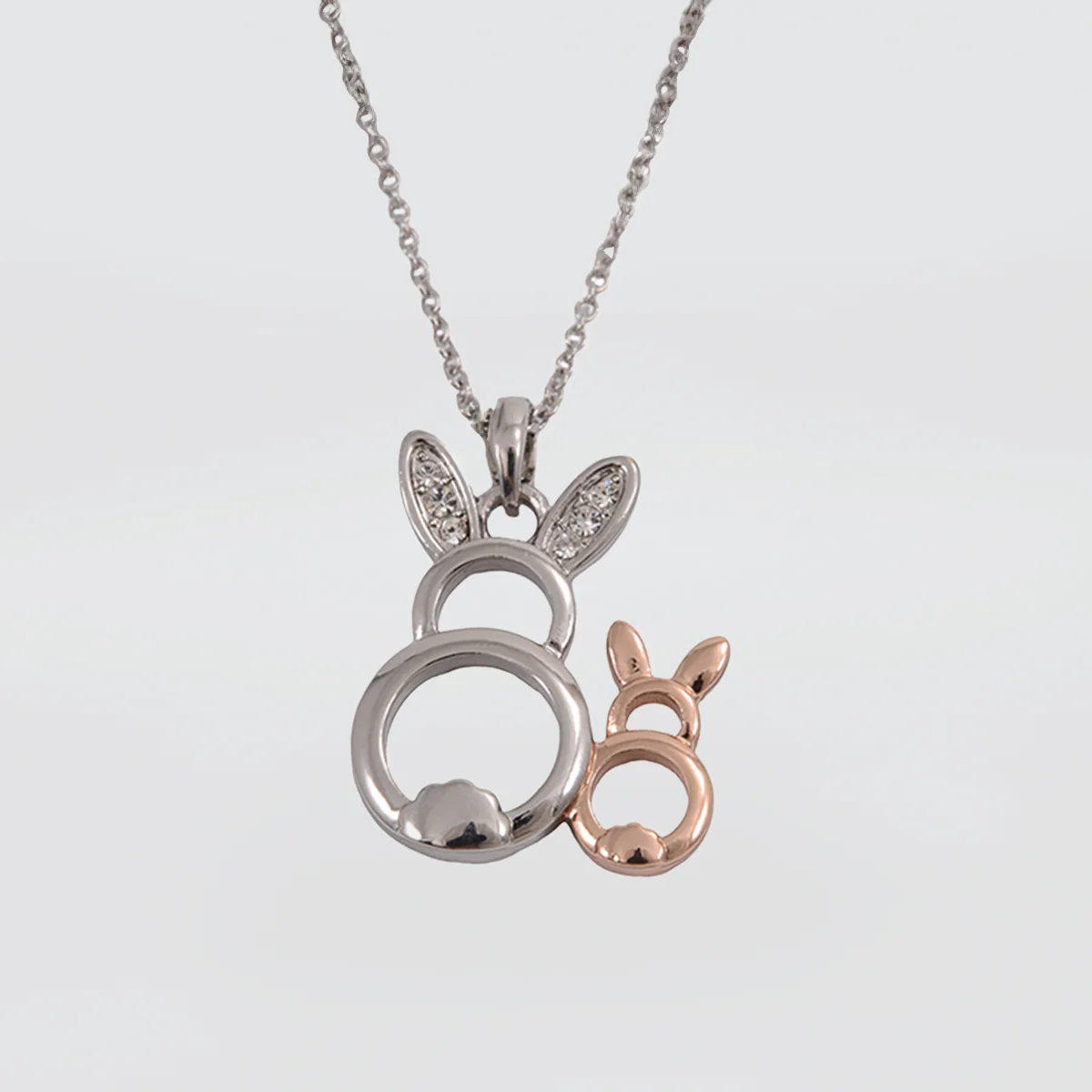 Rhodium Rose Gold Bunny Necklace