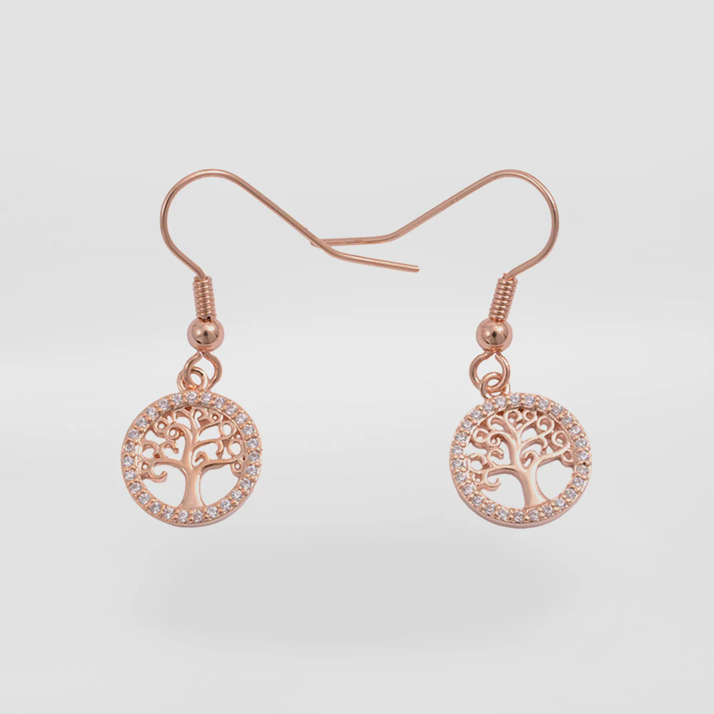 Rose Gold Tree Of Life Earrings