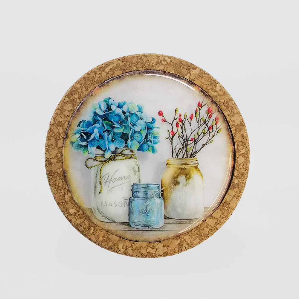 Round Colourful Floral Cork Coasters